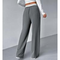 Pantalones grises de oficina de cintura alta para mujer, ropa elástica de algodón clásica de pierna recta ancha de verano - details 5