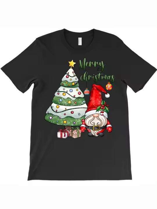 Camiseta de Gnomo Navideño Cuello Redondo Manga Corta Material de Algodón Suave y Cómodo - 1