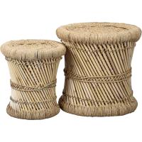 Juego de 2 taburetes de bambú, diámetro de 36 cm y 30 cm, ideal para jardín, terraza y balcón - details 0