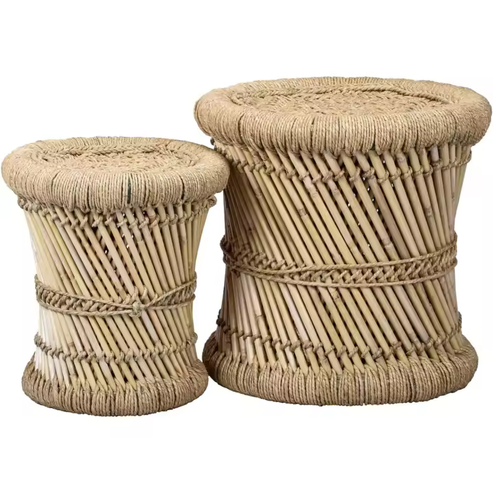 Juego de 2 taburetes de bambú, diámetro de 36 cm y 30 cm, ideal para jardín, terraza y balcón - 1