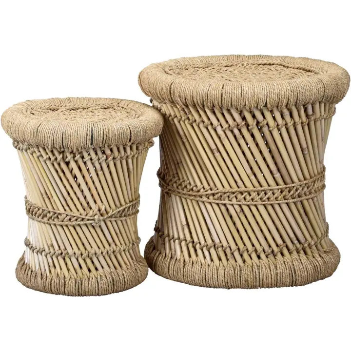 Juego de 2 taburetes de bambú, diámetro de 36 cm y 30 cm, ideal para jardín, terraza y balcón - 1
