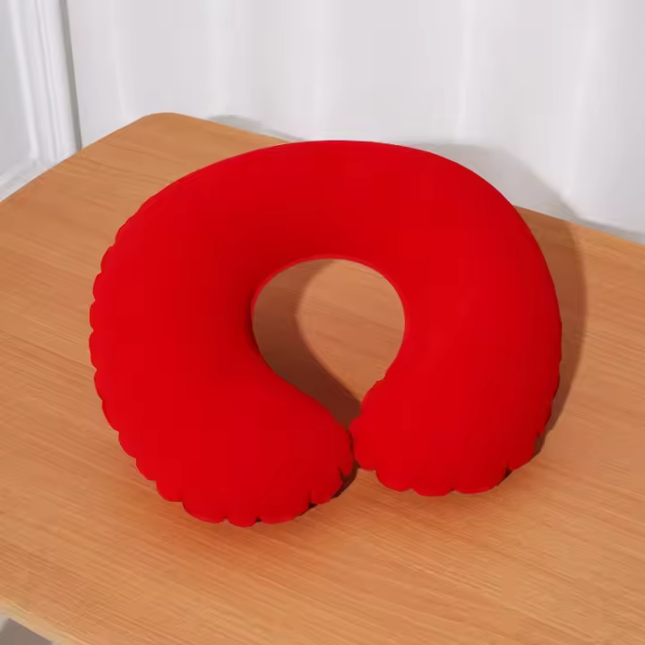 Almohada ergonómica para el cuello en forma de C, cojín de soporte para coche de viaje de poliéster, almohada inflable de viaje en forma de U - 1