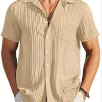 Camisas de manga corta de algodón para hombre, cuello vuelto de Color sólido, estilo informal de playa, talla grande, gran oferta, verano - details 3