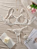 Conjunto de lencería erótica de encaje floral, sujetador de busto abierto y tanga de entrepierna abierta, ropa sexy para mujer - details 0