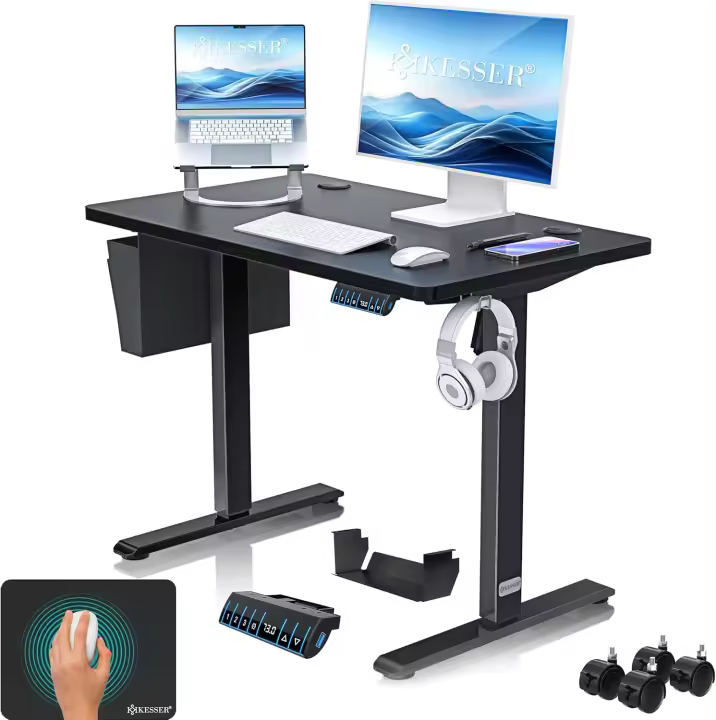 Escritorio eléctrico regulable en altura, escritorio ergonómico de bipedestación, control de memoria de 3 funciones, incl. Ruedas de 360° °   y Puerto de Carga USB, 120x60 cm - Beige - 1