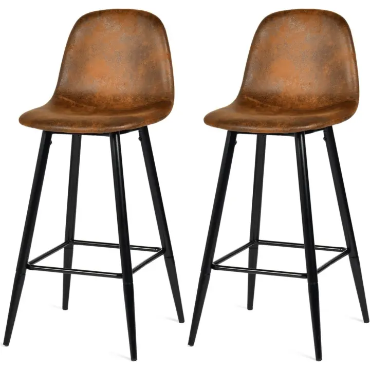 Taburete de Bar Industrial Vintage Altura de 72,5cm, Diseño de Resalto y Reposapiés, Tapizado de Gamuza, Marrón - 1