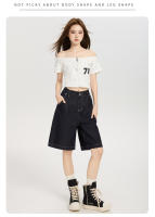 Pantalones Vaqueros Blancos de Tenis de Cinco Puntos para Mujer, Verano 2025, Nuevo Tejido de Tenis de Triple Capa, Cintura Alta, Pierna Ancha y Holgada - details 16