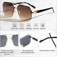 Gafas de sol de aviador cuadradas vintage para hombre, estilo piloto de los años 70, modernas gafas de sol de conducción de metal semi sin montura. - details 9