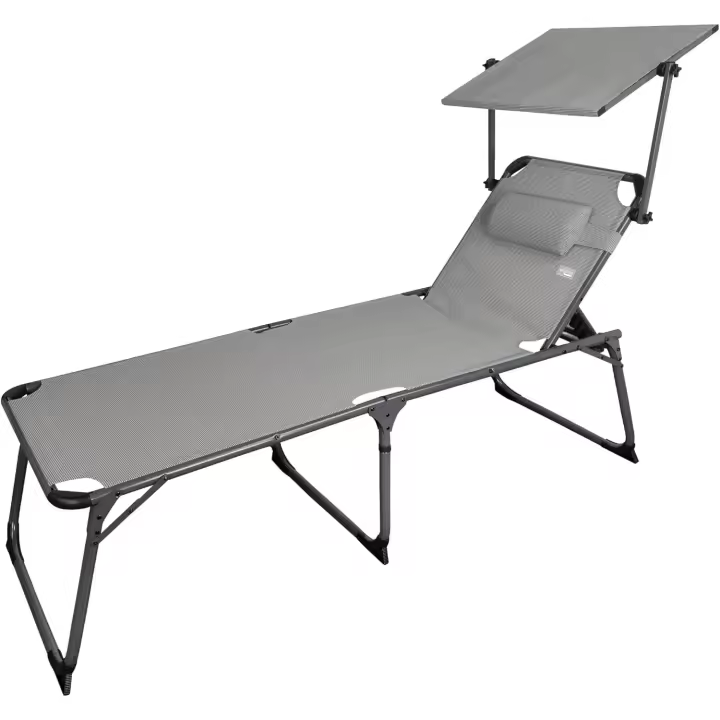 plegable multiposición con sombrilla 193x67x85 cm Camping, Gris - 1