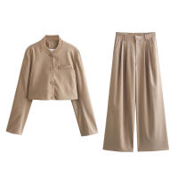 BUNO-novedad de verano, producto, moda para mujer, Chaqueta corta de manga larga con cuello levantado Simple, abrigo, pantalones sueltos, conjunto informal - details 8