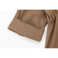 Conjunto de camisa de manga larga con cuello drapeado y pantalones de cintura alta para mujer - details 10