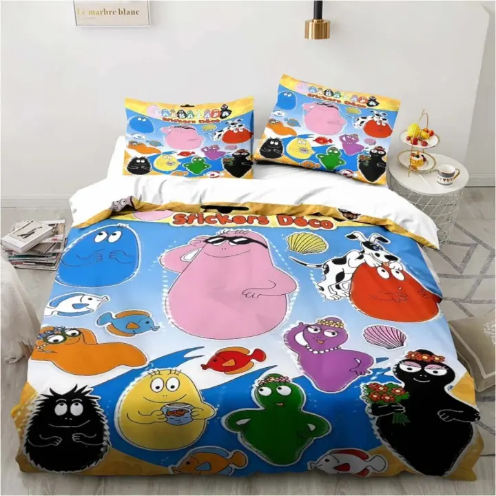 Funda de edredón con nombre personalizable, juego de cama Les Barbapapa para niños, funda nórdica bonita de Barbapapa, individual, doble, tamaño King - 1