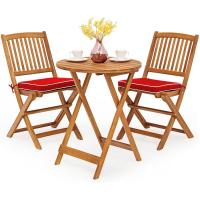Set de Bistró con 3 Piezas Plegables, Mesa y Sillas Terraza de Madera de Acacia con 2 Cojines Acolchados Extraíbles, Muebles de Exterior para Patio Jardín Veranda Balcón (Rojo) - details 0