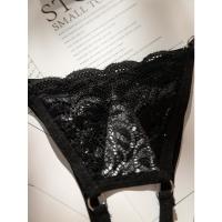 Conjunto de lencería de encaje floral erótico, sujetador abierto transparente y tanga con cadena, lencería sexy y ropa interior - details 11