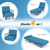 Sofá Cama Convertible Silla de Dormir Individual Tri-Fold con Respaldo Ajustable de 6 Posiciones, Cojín Desmontable y Asiento Tapizado Estructura Metálica Plegable (Azul) - details 4