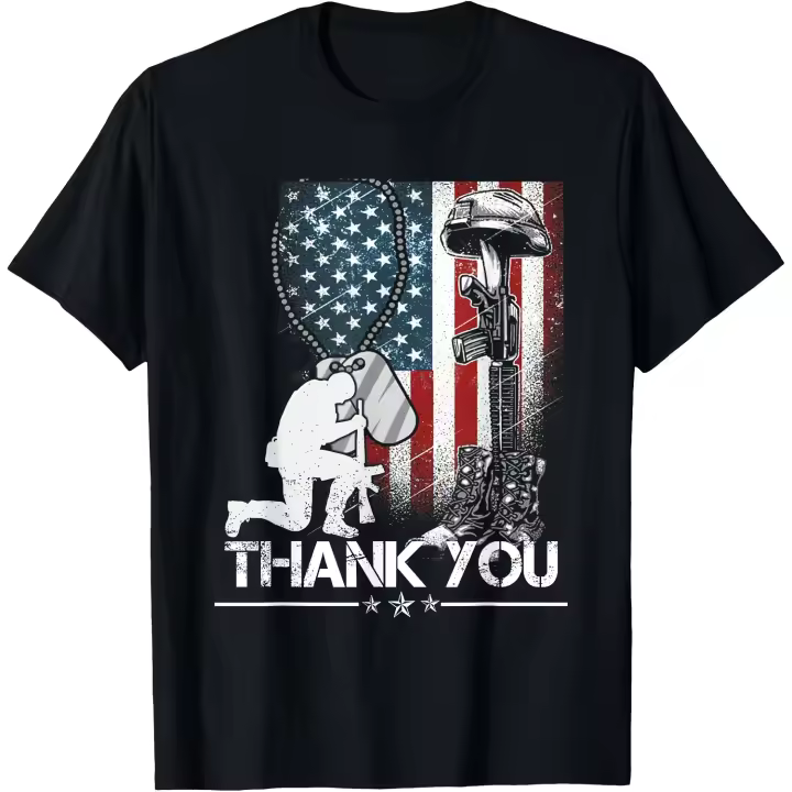 Camiseta desgastada del Día Conmemorativo con bandera, botas militares, etiquetas para perros, camiseta para hombre - 1