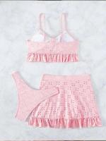 Conjunto de Bikini liso para mujer, bañador Sexy de malla de cintura alta, estilo playero, traje de baño de 3 piezas con volantes para verano, 2023 - details 15