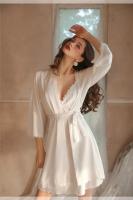 Camisón sexy con tirantes y espalda descubierta cruzada francesa para mujer, pijama de satén de seda bordado para mujer - details 7