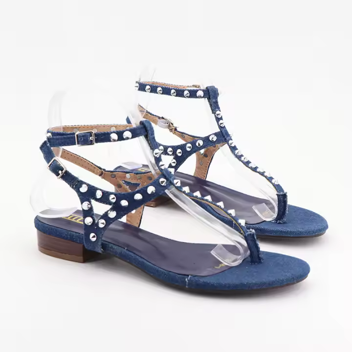 Nuevos zapatos planos de mezclilla con tachuelas para mujer - 1