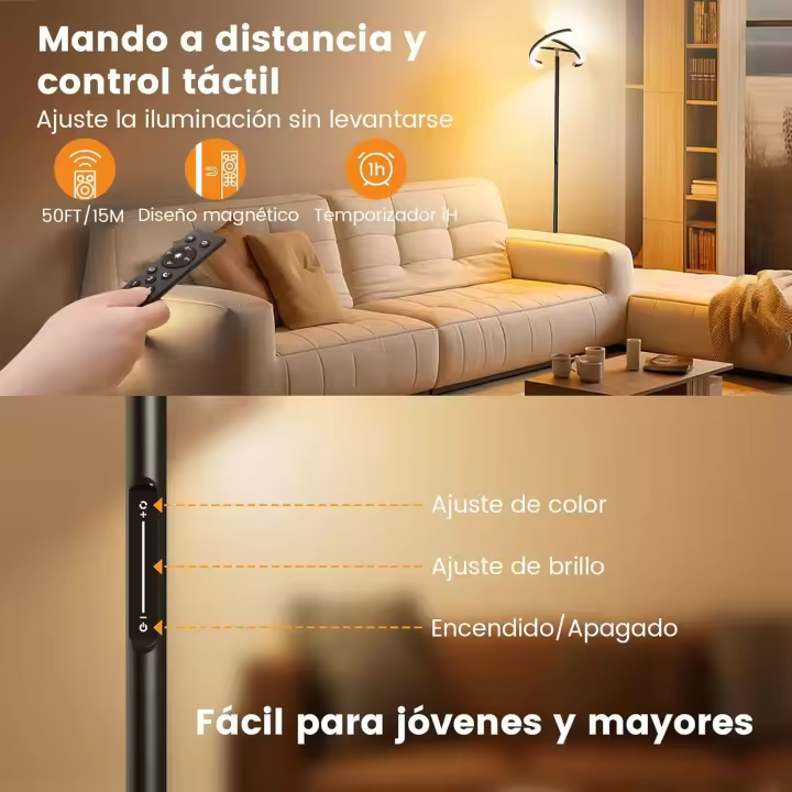 Lámpara de Pie LED Regulable, Lampara de Pie Salon con Mando a Distancia & Táctil, 4 Temperaturas de Color, 1300LM, Lámpara de Lectura Moderna para Salón, Dormitorio y Oficina, 20W, Negra - 1