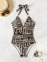Bañador De Una Pieza Con Estampado De Leopardo Para Mujer, Bañador Con Escote Halter, Espalda Descubierta Sexy, Moda increíble Para Mujer - details 1