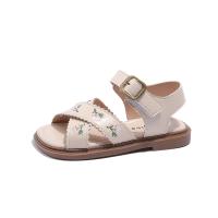 Sandalias planas informales con bordado de flores para niños, zapatos de playa versátiles, Punta abierta, Princesa, Verano - details 0