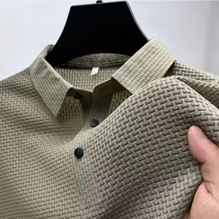 polos hombre manga corta ropa hombre día del padre Nuevos hombres de negocios Casual manga corta hueso flor color sólido POLO camisa moda transpirable cómodo verano versátil top - 1
