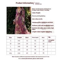 Vestido estampado de verano único para mujer, vestido maxi con cuello en V y manga larga elegante. - details 0