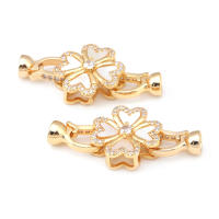 2 juegos de conectores de latón y circonita y concha de Color dorado de 18K para collares, cierres de pulsera, suministros para fabricación de joyas, accesorios Diy - details 1