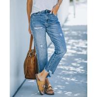 Vaqueros rasgados de cintura alta para mujer Pantalones vaqueros de estilo japonés azul claro - details 2