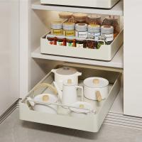 Estante de almacenamiento de cocina con rieles deslizantes, bandeja extraíble tipo cajón de cocina, caja de especias, organizador de armarios, nuevo - details 0