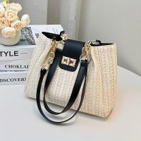 Bolso de Paja Tejido a Mano para Año Nuevo 2025 Patttern de Colmillo, Correa Ajustable, Cierre con Doble Llave, Lavable, Estilo Playero y Casual - details 0