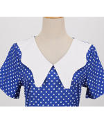 Vestido midi elegante informal para mujer con lunares, cuello Peter Pan, cintura alta y corte en A - details 8