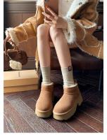 Zapatos de algodón de cuero con plataforma de tacón alto, botines cortos de terciopelo con tacón grueso, botines de tacón bajo. - details 24