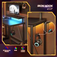 Forma de L con Tomas de Corriente y Luces LED, Escritorio Esquinero con Estantes, Reversible para Ordenador para el Hogar, Oficina, Dormitorio, Espacio Pequeño, 106,5 cm - details 13