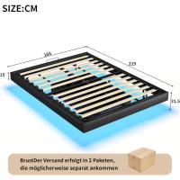 sin cabecero, cama doble con iluminación LED, estructura de cama con somier de láminas y marco de metal, marco de cama flotante, cama de almacenamiento con espacio de - details 10