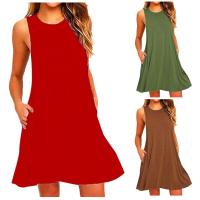 Vestido Casual De Verano Para Mujer Vestido De Playa Sin Mangas Con Bolsillos A-Line Hasta La Rodilla Vestido Suelto Para Fiesta - details 0