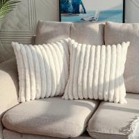 Funda de Almohada de Piel de Conejo Falsa Suave y Gruesa Diseño a Rayas, Color Sólido, Tamaño 45x45cm, Decoración de Sofá - details 4