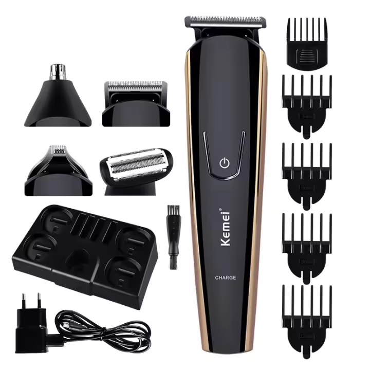 Kemei-cortadora de pelo eléctrica recargable para hombre, máquina de corte de pelo 5 en 1, lavable, para nariz, barba y cuerpo, KM-526 - 1