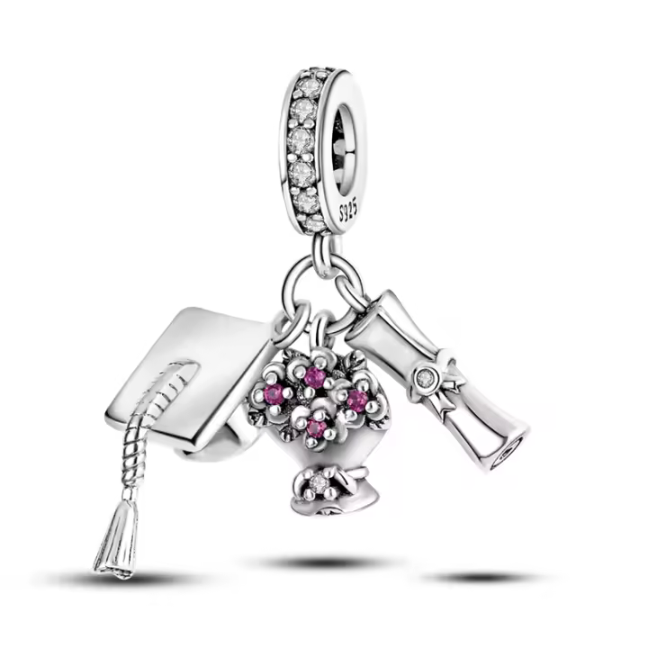 LAZA-Colgante de sombrero y flores para mujer, cuentas de plata de ley 925 con certificado de grado, para pulseras, collares, regalo de joyería - 1