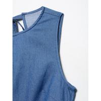 BUNO-vestido Midi plisado azul vaquero a la moda con lazo y espalda descubierta para mujer, vestido Vintage sin mangas con cuello redondo, vestidos elegantes para mujer - details 11