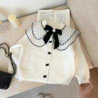 Suéter para niñas 2025 Otoño Invierno suéter de punto coreano para niña cárdigan con lazo abrigo - details 3