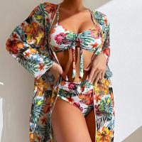 Traje de baño floral con estampado Conjunto de bikini para mujer Sujetador inalámbrico con almohadilla Top deportivo Blusa de manga larga Talla grande - details 3