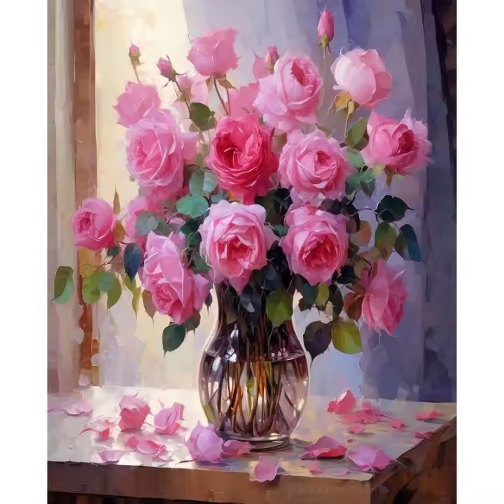 RUOPOTY-pintura por números para manualidades, pintura de números de flores rosas, decoraciones para el hogar, pinturas acrílicas para adultos - 1