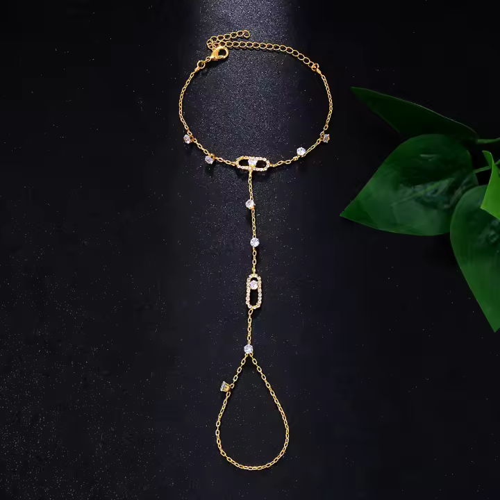 Pulsera geométrica hueca con espalda caliente, estilo ins, joyería de moda, pulsera de dedo ajustable con diamantes. - 1
