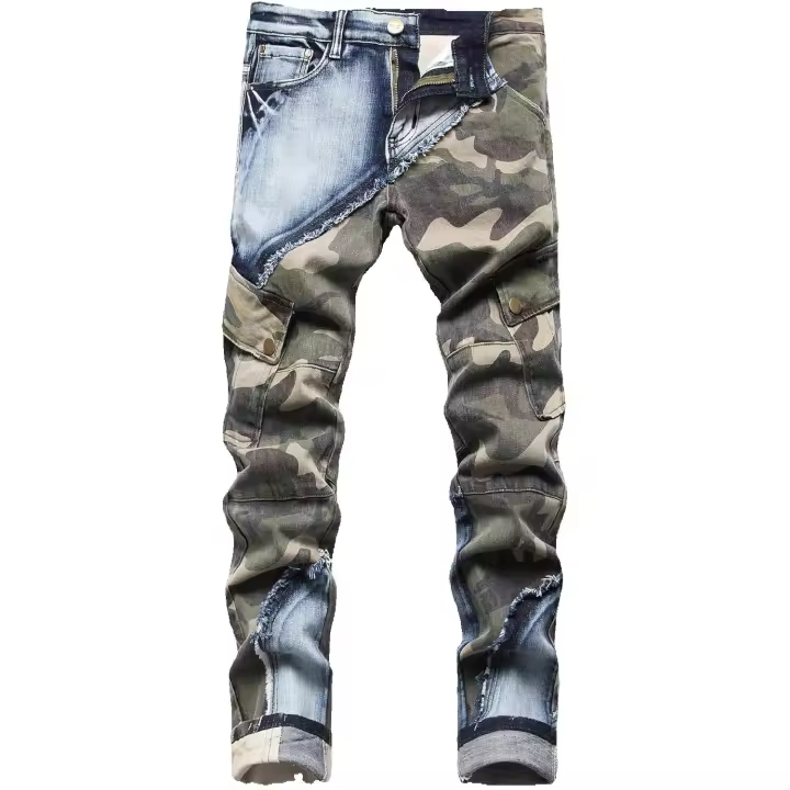 Vaqueros rectos de diseñador para hombre, cómodos vaqueros desgastados de motociclista - 1