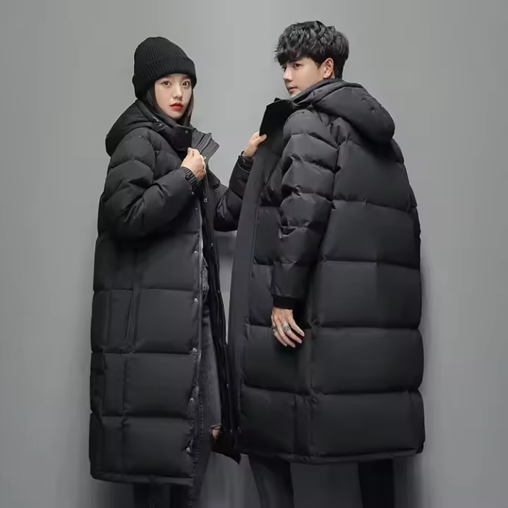 Chaqueta de plumón para hombre y mujer, abrigo largo hasta la rodilla cruzado, grueso, cálido, a la moda, para invierno, 2025 - 1