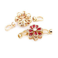 2 juegos de conectores de flores de latón y circonio de Color dorado de 18K para collares, cierres de pulsera, suministros de joyería Diy, accesorios - details 0