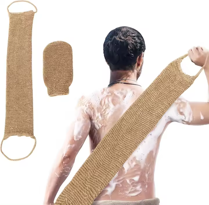 Guantes Exfoliantes de Jute Naturales 2 Piezas con Correa de Lavado Trasero - 1