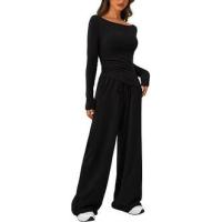 Conjunto de otoño Camiseta asimétrica de manga larga Pantalones de pierna ancha Traje informal Chándal - details 10
